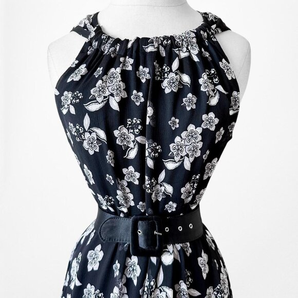 Vintage Y2K Blue Floral Pleated Flared Knee Length Cocktail Tunic Dress Size S/M - Picture 6 of 7